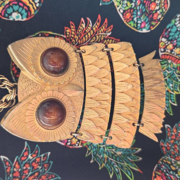 Gold Owl Pendant Necklace Pin - Picture 4 of 12